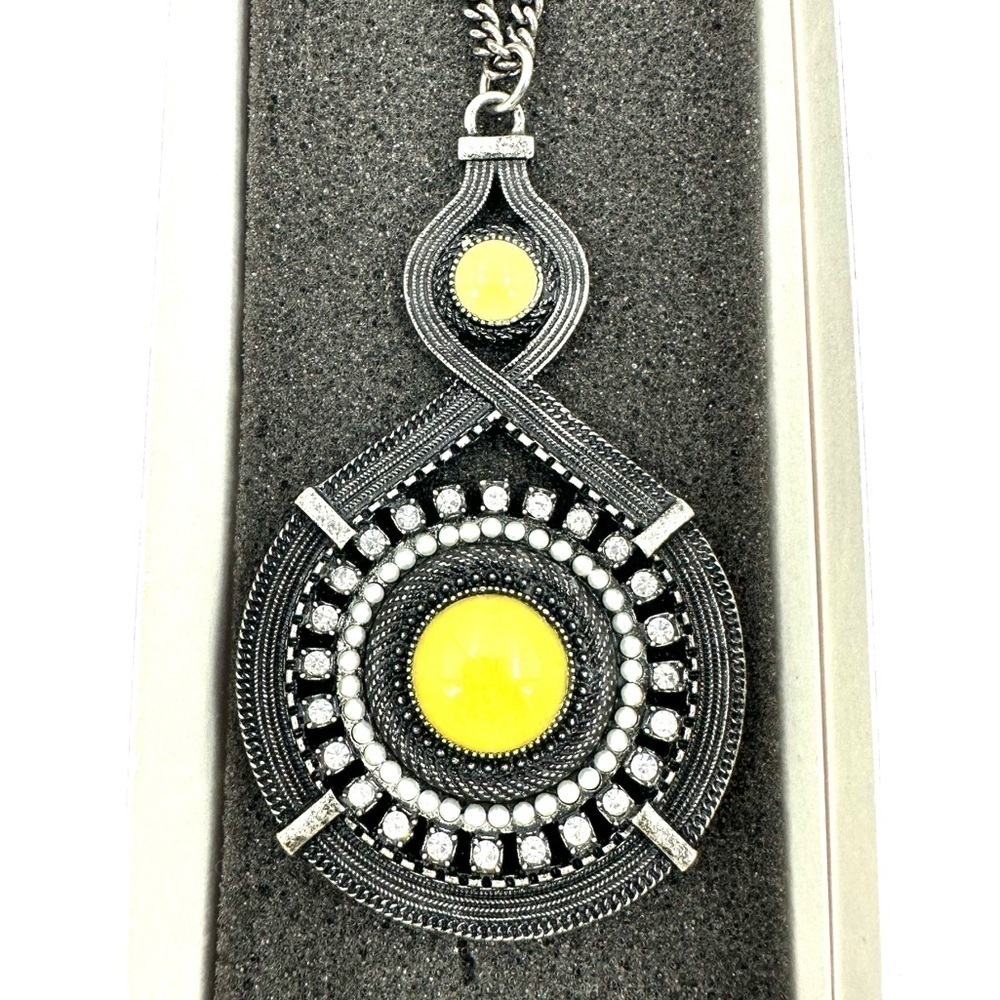 Lia Sophia Sphinx Necklace Long Chain Statement Rhinestone Resin Costume Boho